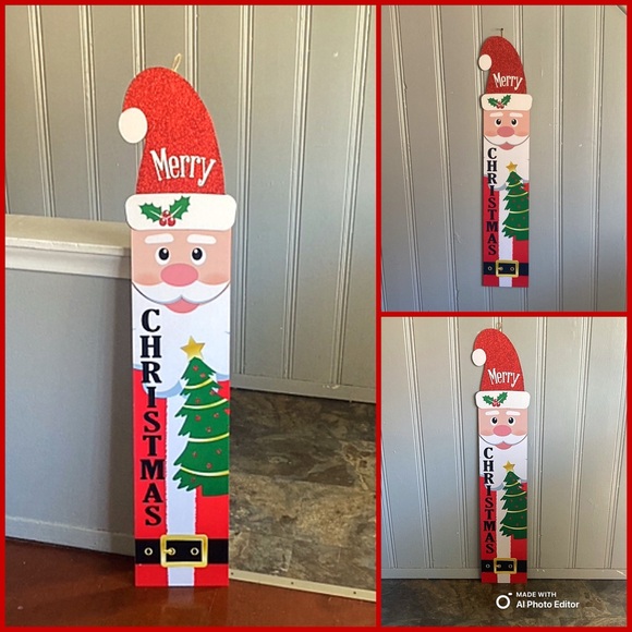 NWT- 48” Merry Christmas Santa Wooden Leaner or Hanger Decoration Sign - Picture 1 of 17